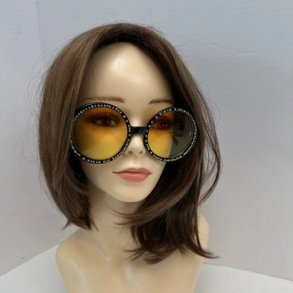 Dr. Peepers S77206 Women Oversized Round Rhinestone Sunglasses Black Orange